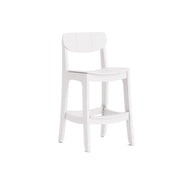 The Ledge Lounger Haven Hightop Chair is a modern white wooden bar stool with a curved backrest and footrest, showcasing a two-tone finish—ideal for enhancing your outdoor space. From the Haven Hightop Collection. Shown on a plain white background.