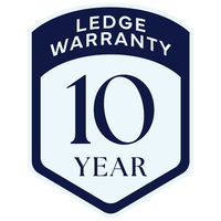A blue and white badge displaying the text Ledge Warranty 10 Year.